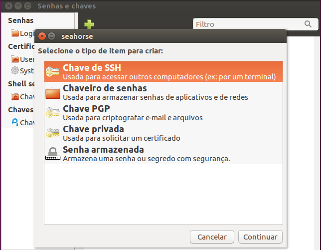 SSH ubuntu modo gráfico - Gerando Chaves RSA