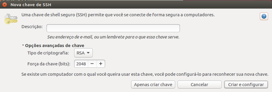 SSH ubuntu modo gráfico - Gerando Chaves RSA